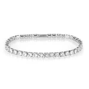 Rhodium Plated Tennis Bracelet, 4mm Clear Round CZ Stones, Size 7